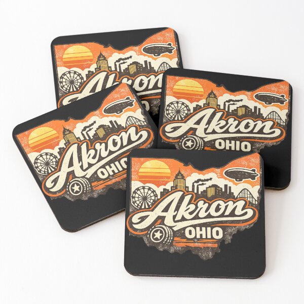 Item preview, Vintage Vibe Akron Ohio City Skyline & Icons Gift designed and sold by PRfoxy.