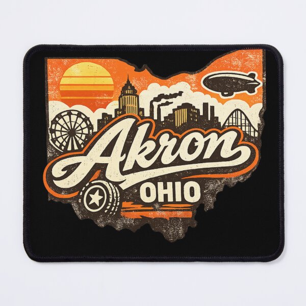 Item preview, Vintage Vibe Akron Ohio City Skyline & Icons Gift designed and sold by PRfoxy.