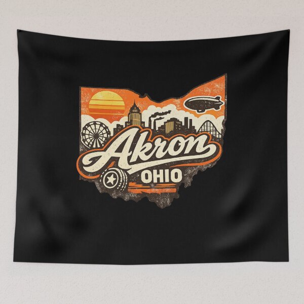 Item preview, Vintage Vibe Akron Ohio City Skyline & Icons Gift designed and sold by PRfoxy.