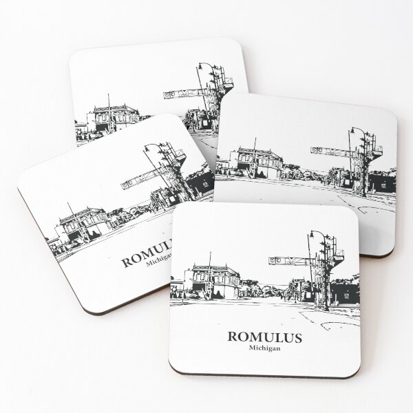 Item preview, Romulus MI - Ink Cityscape Illustration designed and sold by Lakeric Cityscapes.