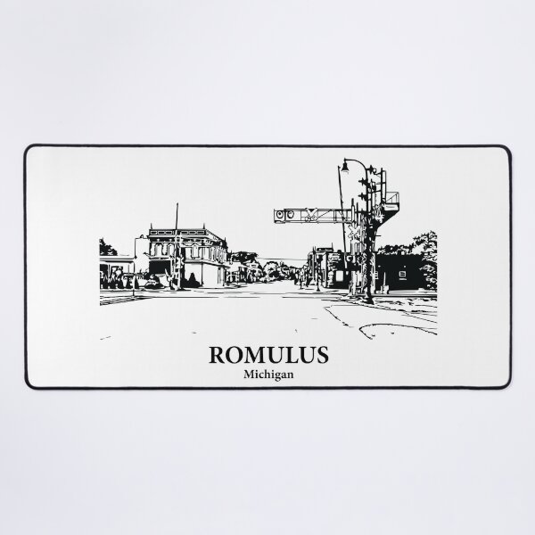 Item preview, Romulus MI - Ink Cityscape Illustration designed and sold by Lakeric Cityscapes.