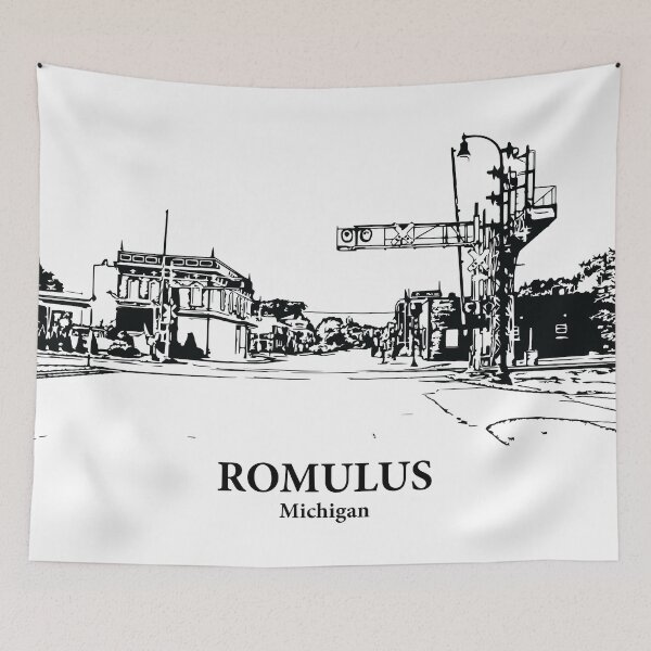 Item preview, Romulus MI - Ink Cityscape Illustration designed and sold by Lakeric Cityscapes.