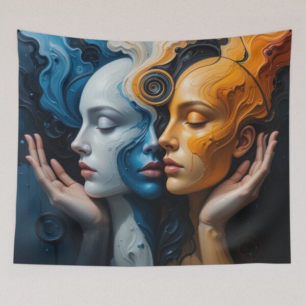 Item preview, Duality Abstract Art | Hands in Blue and Orange Tones on Canvas designed and sold by ZENTIO.