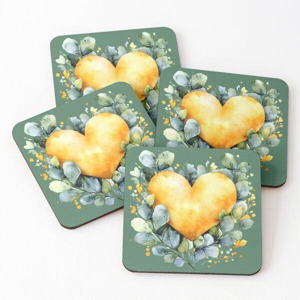 Item preview, Heart №44 Golden Watercolor Heart and Eucalyptus Botanical designed and sold by SyberGen.