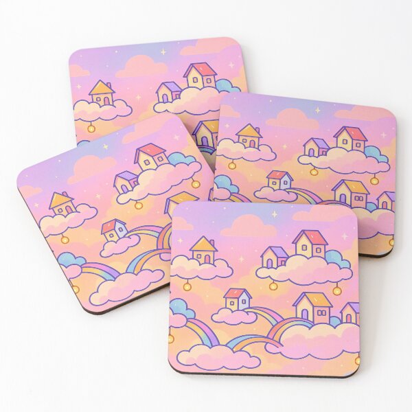 Item preview, Pastel houses on floating clouds designed and sold by Eleven Lilacs.