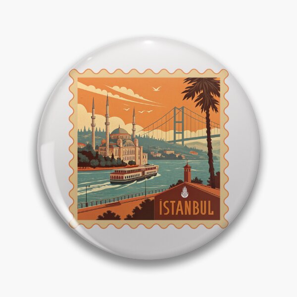 Item preview, Vintage Istanbul Travel Poster – Bosphorus Bridge, Ferry & Mosque Illustration designed and sold by asliberry.