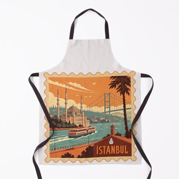 Item preview, Vintage Istanbul Travel Poster – Bosphorus Bridge, Ferry & Mosque Illustration designed and sold by asliberry.