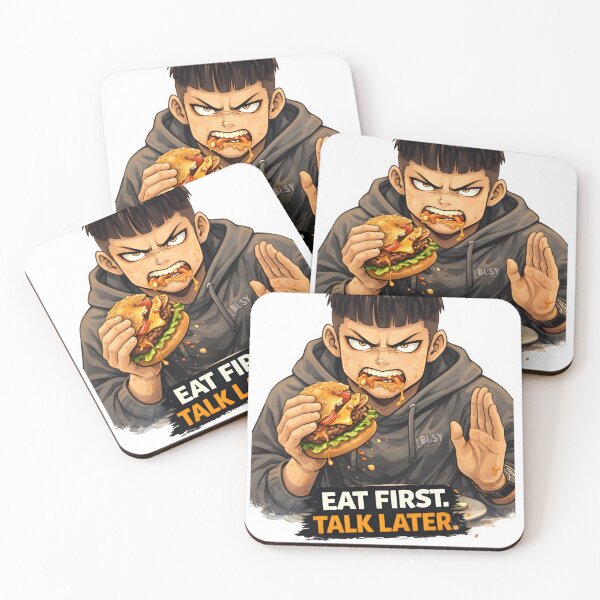 Item preview, Eat First, Talk Later – Funny Food Lover Attitude Illustration designed and sold by Snackwear Apparel.