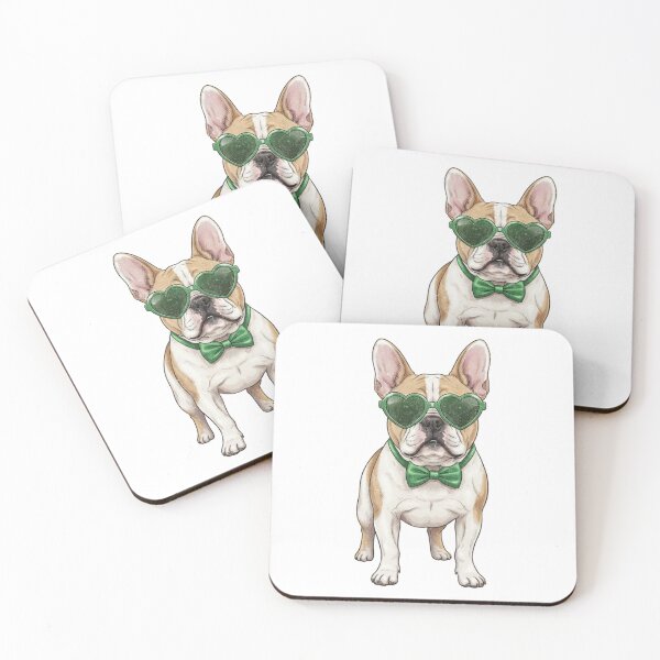 Item preview, French Bulldog St Patricks Day Heart Glasses Green Bow Tie designed and sold by EvrmoodCo.