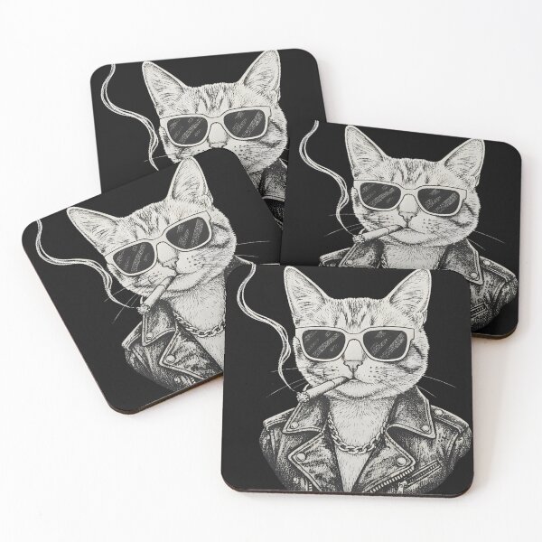 Item preview, Cool Biker Cat Sunglasses Joint - Badass Tattoo Style Kitten Art designed and sold by YYoYY.