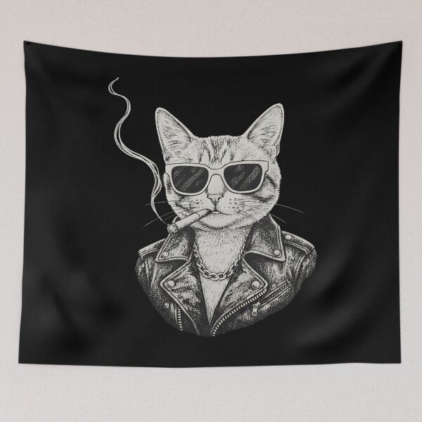 Item preview, Cool Biker Cat Sunglasses Joint - Badass Tattoo Style Kitten Art designed and sold by YYoYY.