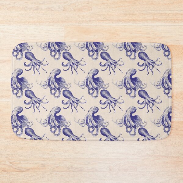 Item preview, Vintage Indigo Octopus Nautical Linocut Pattern designed and sold by Prismatect.