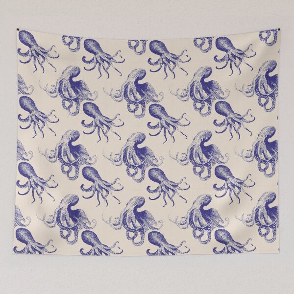 Item preview, Vintage Indigo Octopus Nautical Linocut Pattern designed and sold by Prismatect.