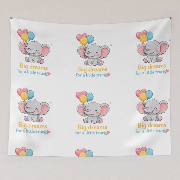 Item preview, Cute Elephant with Balloons - Big Dreams for a Little Trunk Art designed and sold by Crown & Claw.