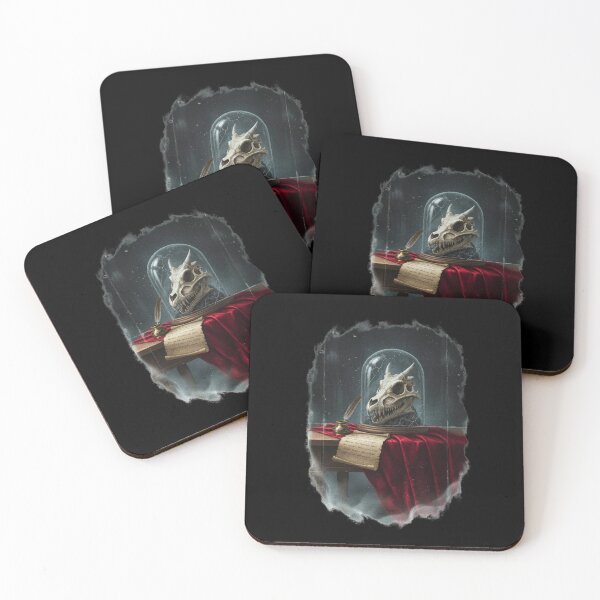 Item preview, Dragon Skull in Glass Dome Quill Parchment Red Velvet – Dark Gothic Fantasy Art designed and sold by DarkRomanceMom.