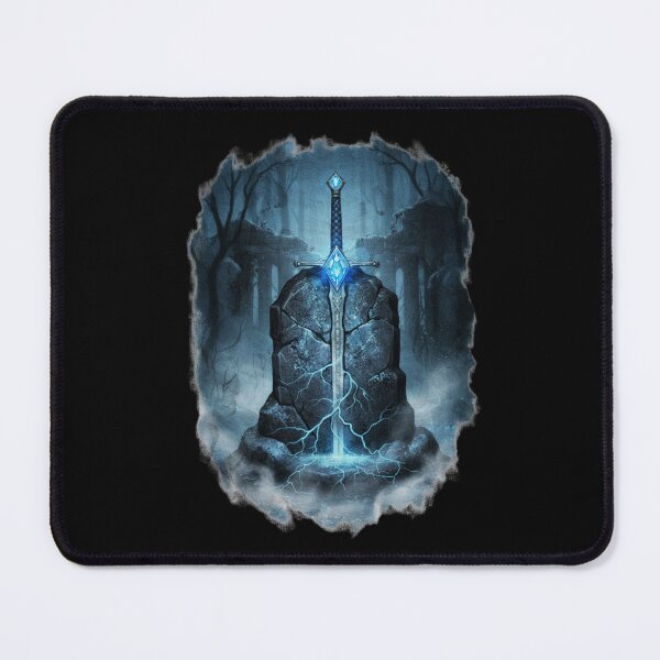 Item preview, Dark Romance Lover Excalibur Blue Gem Sword Stone Enchanted Forest Ruins Fantasy Art designed and sold by DarkRomanceMom.