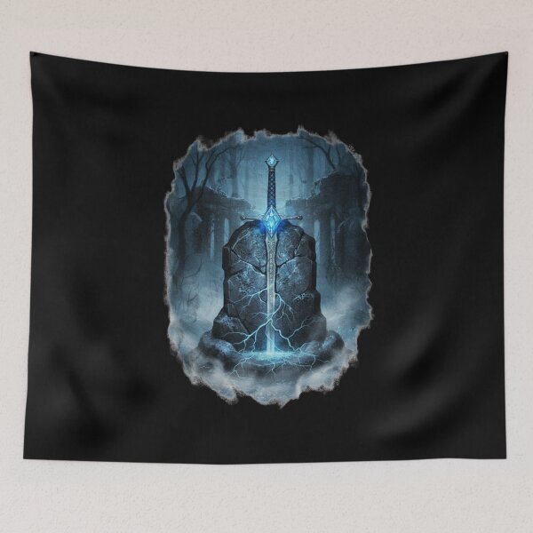 Item preview, Dark Romance Lover Excalibur Blue Gem Sword Stone Enchanted Forest Ruins Fantasy Art designed and sold by DarkRomanceMom.