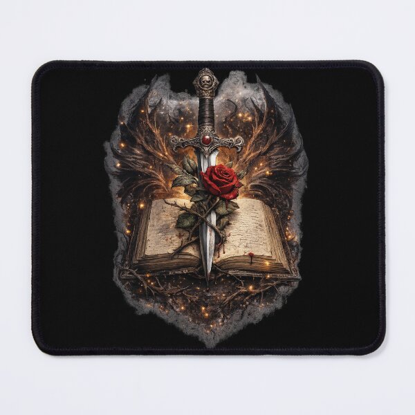 Item preview, Gothic Dagger Through Rose & Open Book – Dark Romance Fantasy Art designed and sold by DarkRomanceMom.