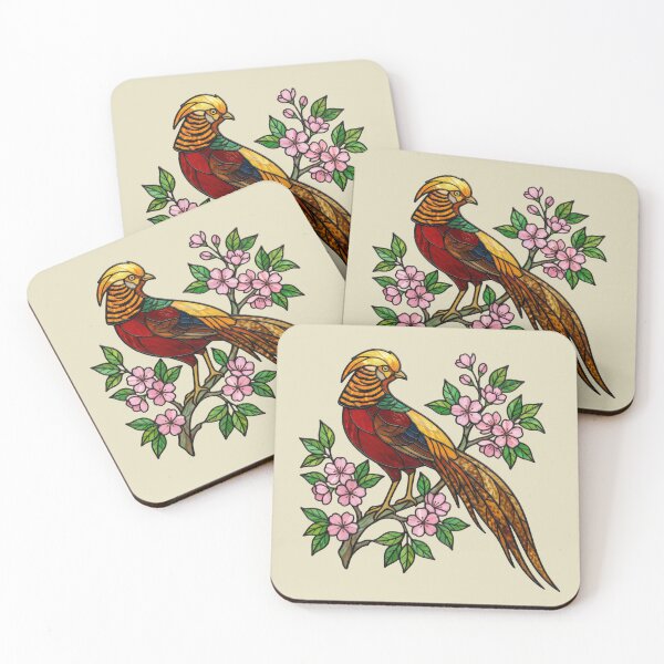 Item preview, Golden Pheasant Stained Glass Floral Bird Art designed and sold by BirdsnStuff.