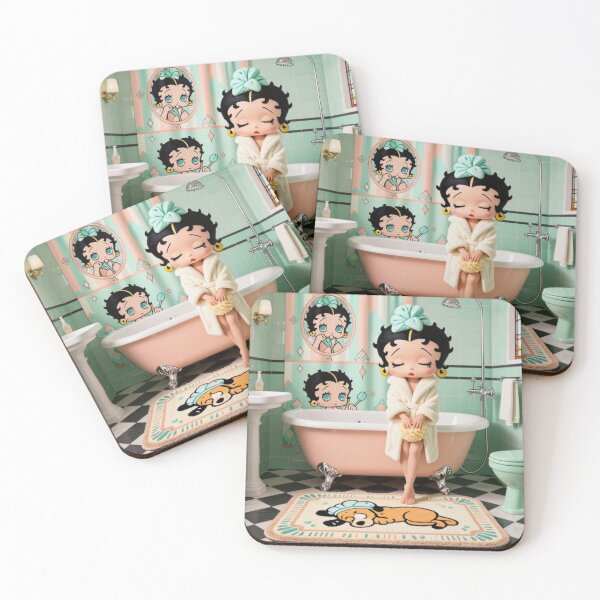 Item preview, 1930s Art Deco Betty Boop Vibe Bathroom Set – Vintage Shower Curtain & Bath Mat Design designed and sold by BlackAndBrown.