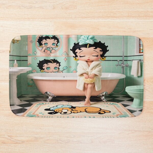Item preview, 1930s Art Deco Betty Boop Vibe Bathroom Set – Vintage Shower Curtain & Bath Mat Design designed and sold by BlackAndBrown.