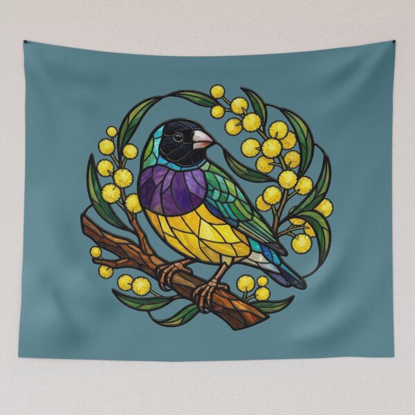 Item preview, Stained Glass Gouldian Finch with Golden Mimosa designed and sold by BirdsnStuff.