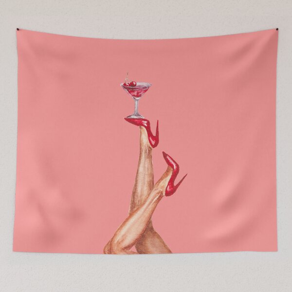 Item preview, Woman's legs in red high heels fashion shoes with a glass of drink and a cherry designed and sold by Katenaz.