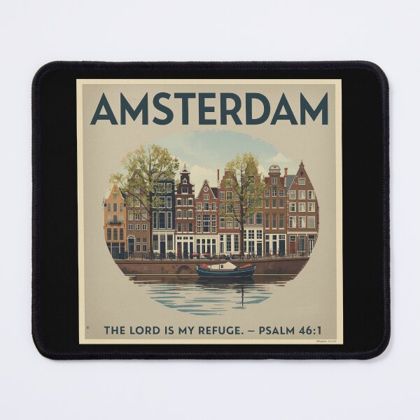 Item preview, Amsterdam Vintage City Poster with “The Lord Is My Refuge” Psalm 46:1 – Christian Wall Art designed and sold by Illustrated Faith.