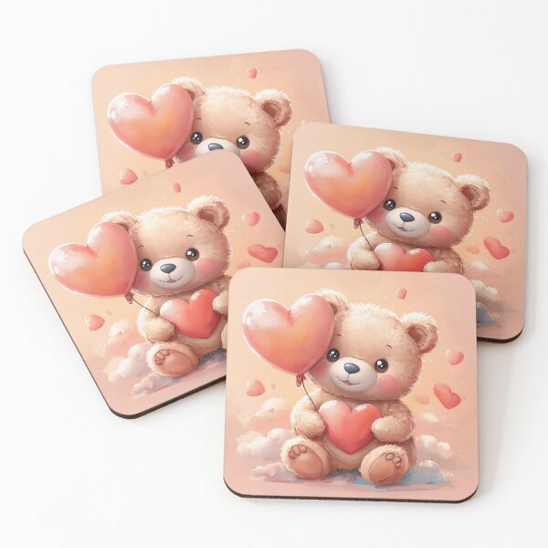 Item preview, Cute Teddy Bear With Heart Balloon – Kawaii Valentine’s Day Plush Bear Illustration designed and sold by SmartyWonders.