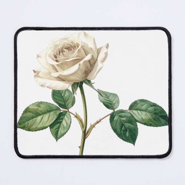 Aperçu de l'œuvre Illustration botanique d'une rose blanche à l'aquarelle créée et vendue par Rutvain.