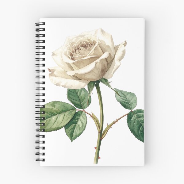 Artikelvorschau, Botanische Illustration einer weißen Rose in Aquarell entworfen und verkauft von Rutvain.