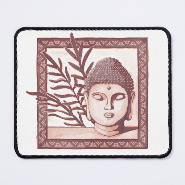 Item preview, Buddha Head Statue with Palm Fronds Watercolor - Wine + Coral designed and sold by Irene Estelle.