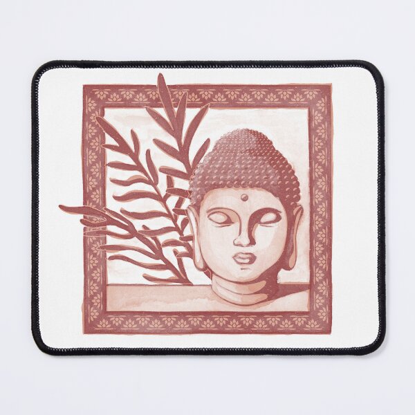 Item preview, Buddha Head Statue with Palm Fronds Watercolor - Ruby + Coral designed and sold by Irene Estelle.