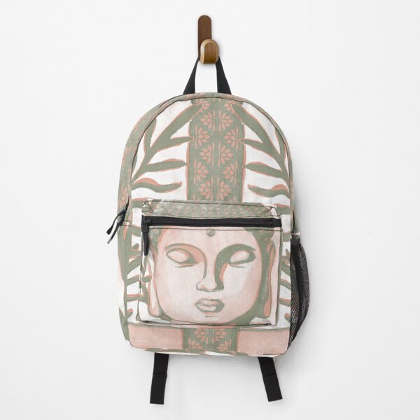 Item preview, Buddha Head Statue with Palm Fronds Watercolor - Sage + Coral designed and sold by Irene Estelle.