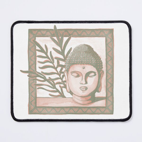 Item preview, Buddha Head Statue with Palm Fronds Watercolor - Sage + Coral designed and sold by Irene Estelle.