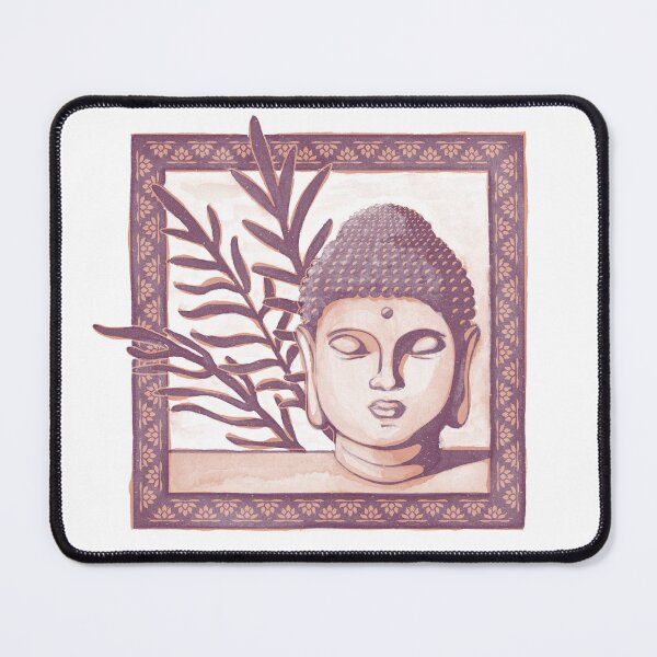 Item preview, Buddha Head Statue with Palm Fronds Watercolor - Beet + Coral designed and sold by Irene Estelle.