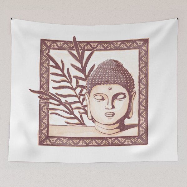 Item preview, Buddha Head Statue with Palm Fronds Watercolor - Wine + Melon designed and sold by Irene Estelle.