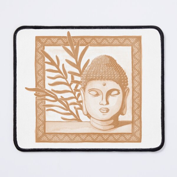 Item preview, Buddha Head Statue with Palm Fronds Watercolor - Rust + Melon designed and sold by Irene Estelle.
