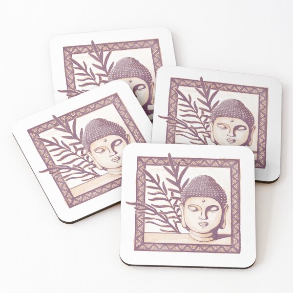 Item preview, Buddha Head Statue with Palm Fronds Watercolor - Beet + Melon designed and sold by Irene Estelle.