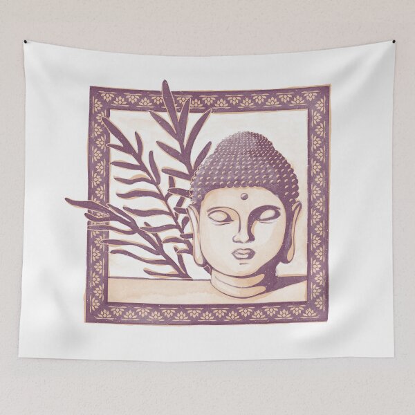 Item preview, Buddha Head Statue with Palm Fronds Watercolor - Beet + Melon designed and sold by Irene Estelle.