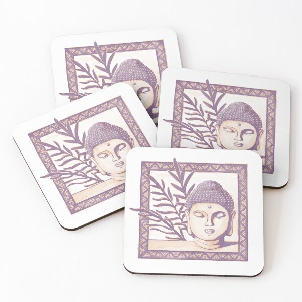 Item preview, Buddha Head Statue with Palm Fronds Watercolor - Plum + Melon designed and sold by Irene Estelle.