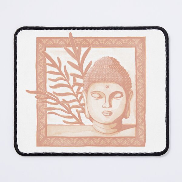 Item preview, Buddha Head Statue with Palm Fronds Watercolor - Coral + Melon designed and sold by Irene Estelle.