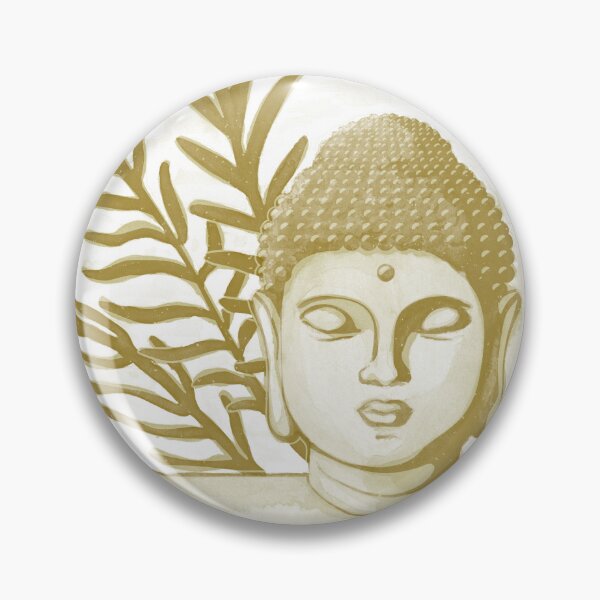 Item preview, Buddha Head Statue with Palm Fronds Watercolor - Gold + Ochre designed and sold by Irene Estelle.