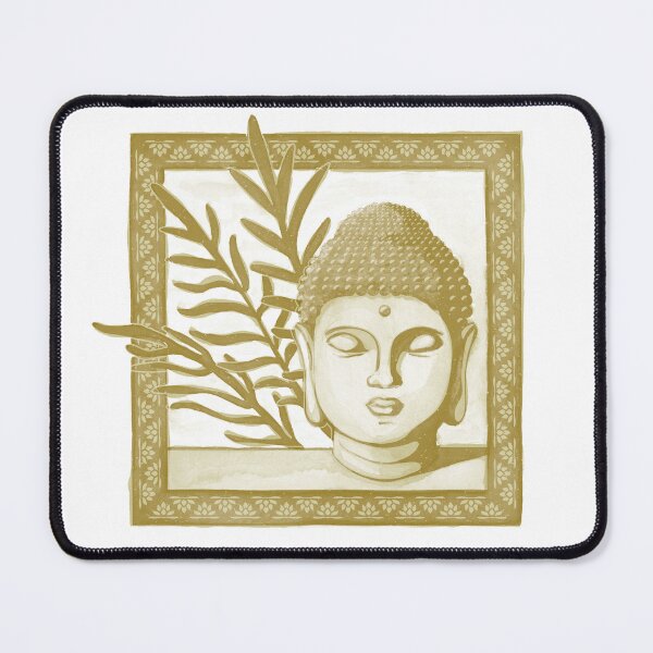Item preview, Buddha Head Statue with Palm Fronds Watercolor - Gold + Ochre designed and sold by Irene Estelle.