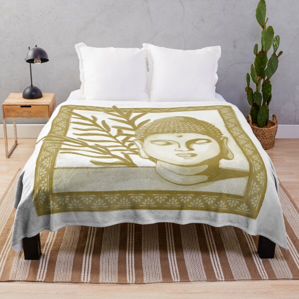 Item preview, Buddha Head Statue with Palm Fronds Watercolor - Gold + Ochre designed and sold by Irene Estelle.