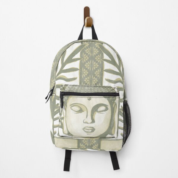 Item preview, Buddha Head Statue with Palm Fronds Watercolor - Gold + Sage designed and sold by Irene Estelle.