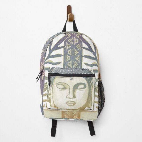 Item preview, Buddha Head Statue with Palm Fronds Watercolor - Gold + Rainbow Sunset designed and sold by Irene Estelle.