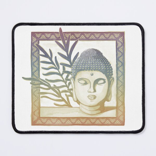 Item preview, Buddha Head Statue with Palm Fronds Watercolor - Gold + Rainbow Sunset designed and sold by Irene Estelle.
