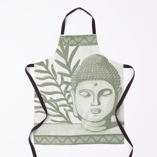 Item preview, Buddha Head Statue with Palm Fronds Watercolor - Tea + Sage designed and sold by Irene Estelle.