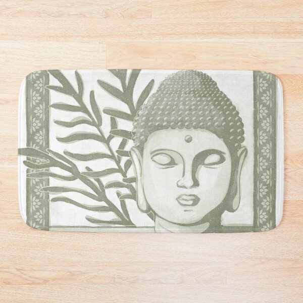 Item preview, Buddha Head Statue with Palm Fronds Watercolor - Tea + Sage designed and sold by Irene Estelle.